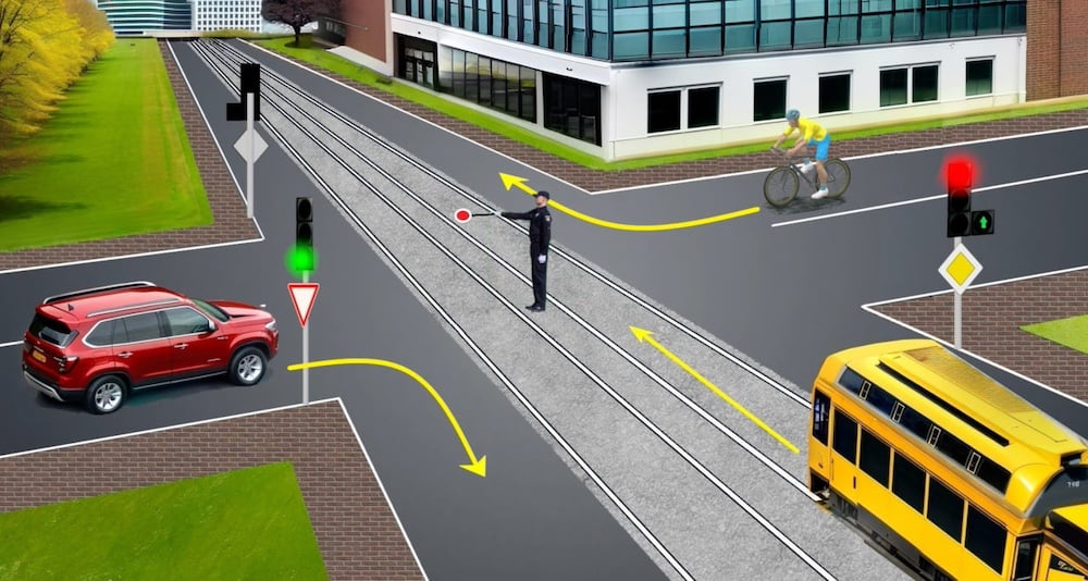 Тест з ПДР: хто має право проїхати за сигналом регулювальника?