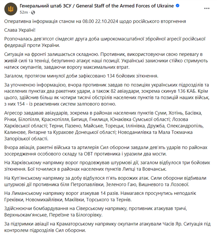 ситуация на фронте 22 октября