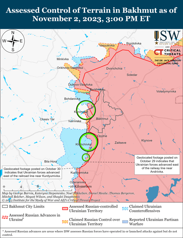 Карта боевых действий на Бахмутском направлении от ISW