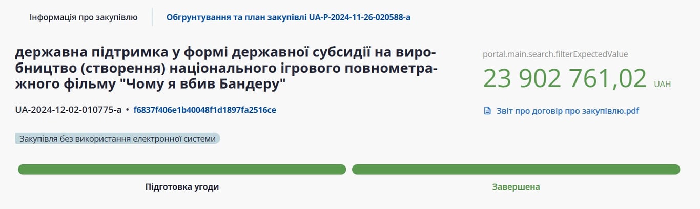 Тендер на зйомки кіно