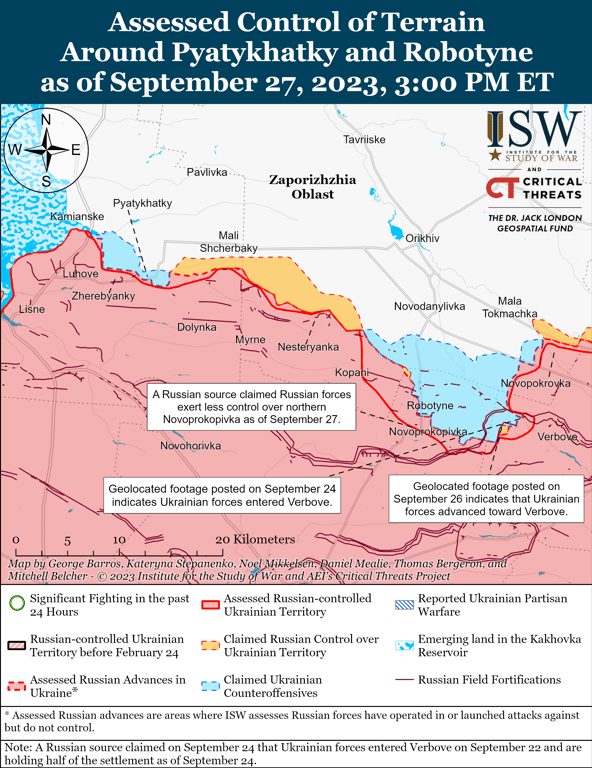 Карта боевых действий на Запорожском направлении от ISW