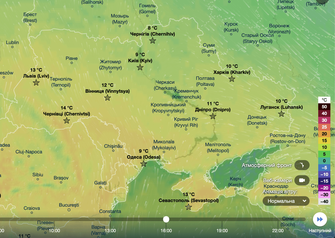Карта температур погода в Україні