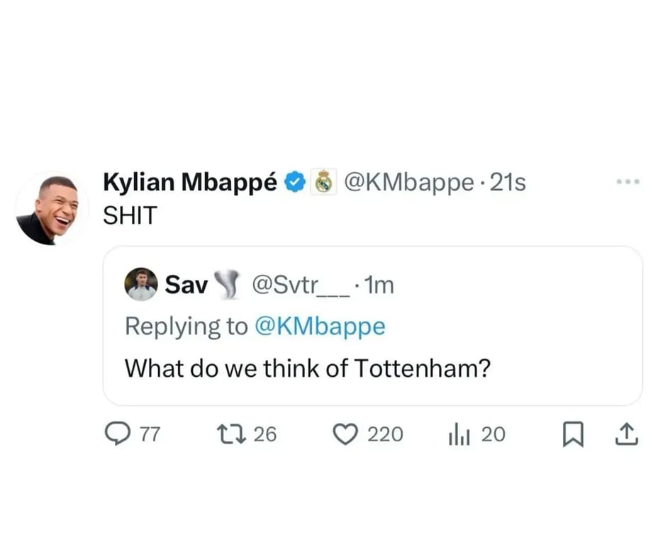 Сообщение на странице Мбаппе