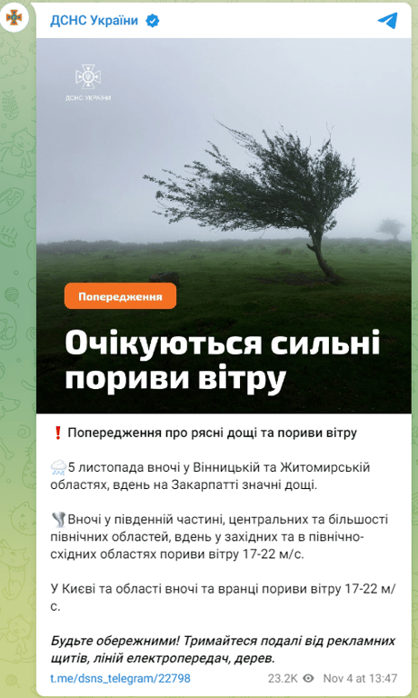 сильні дощі та вітер в Україні