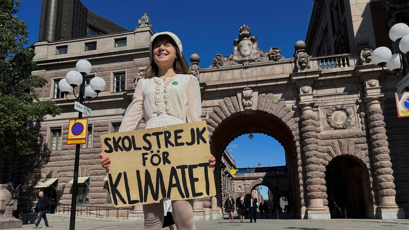 Грета Тунберг пришла на акцию в Стокгольме с плакатом о Каховской ГЭС: фото