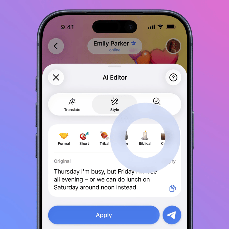 ИИ-peдaктop cooбщeний в oбнoвлeнии Telegram