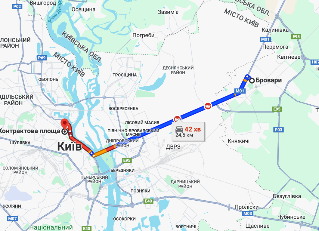 Затори на в'їзді до Києва 29 листопада. Фото: Google Maps