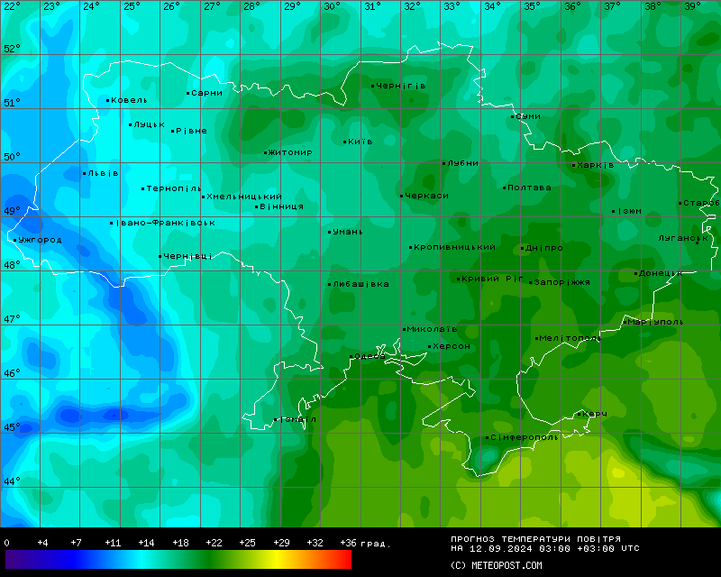 Карта температур в Україні на 12 вересня