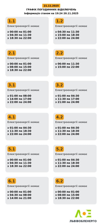 Відключення світла у Львівській області 21 листопада - які графіки