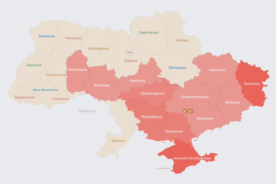 Карта воздушных тревог в Украине сегодня, 5 декабря