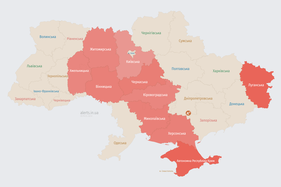 Карта воздушных тревог в Украине сегодня, 25 октября