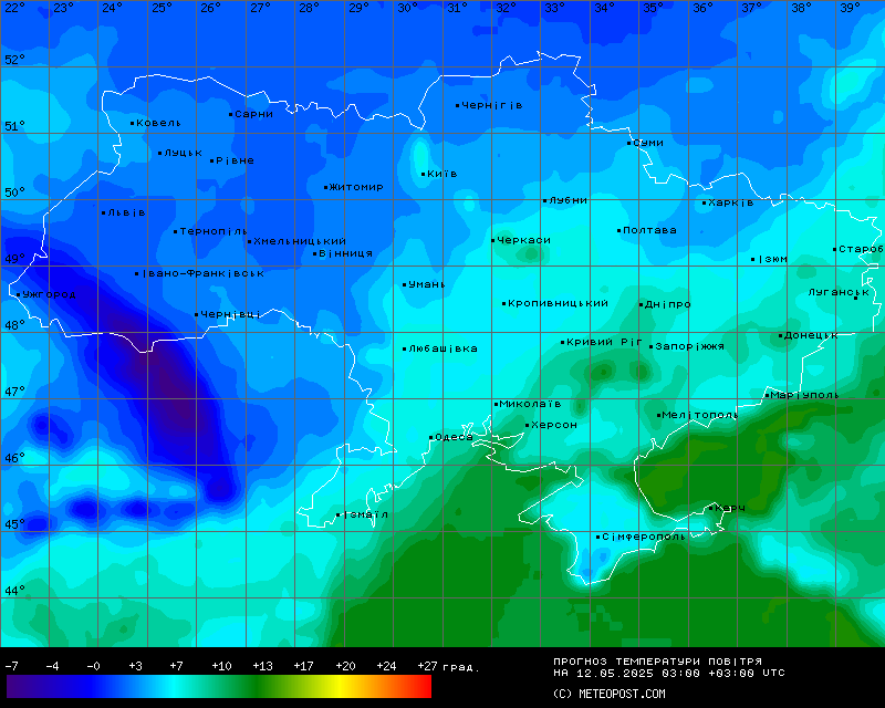 Температури в Україні 12 травня 2025 року