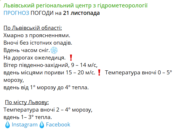 Сообщение Львовского РЦГМ