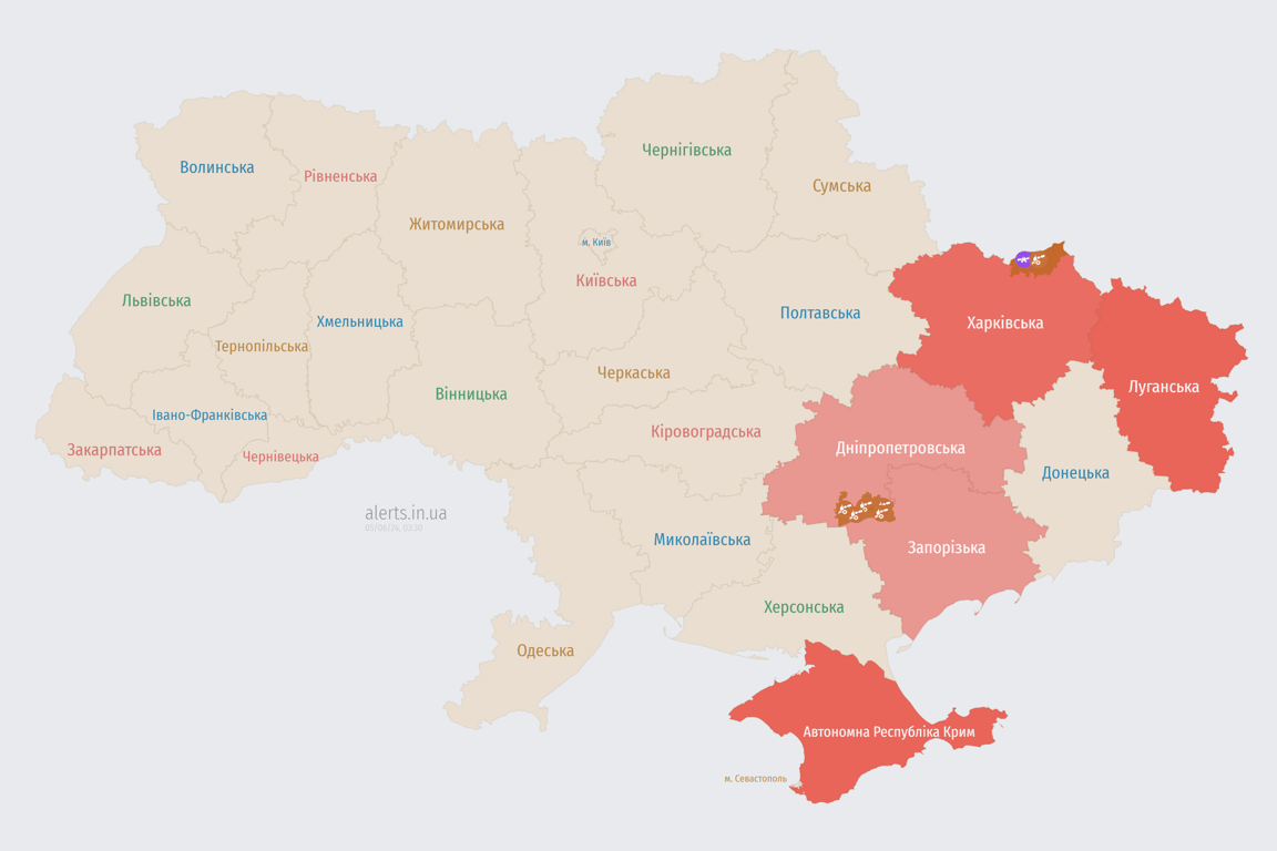 Мапа повітряної тривоги в Україні сьогодні 5 червня