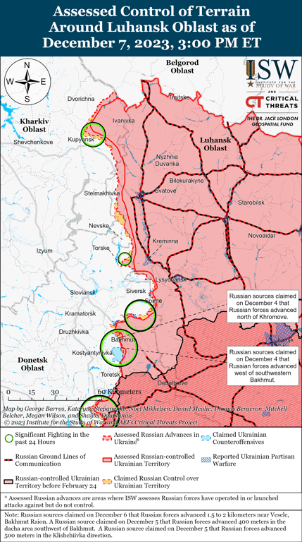Карта бойових дій в Луганській області від ISW