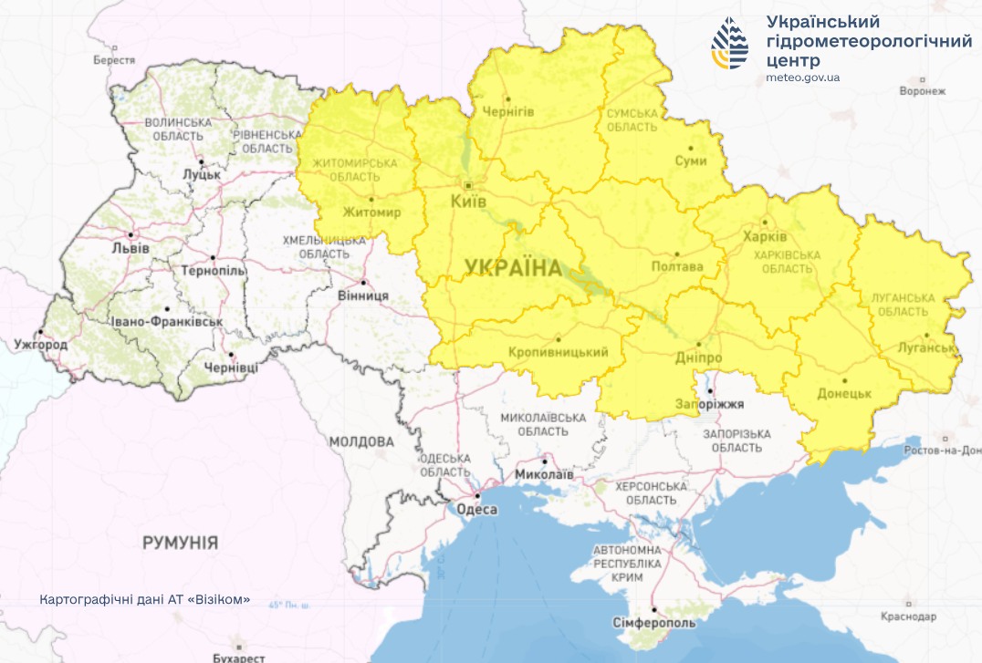 Карта опасной погоды в Украине 12 февраля от Укргидрометцентра