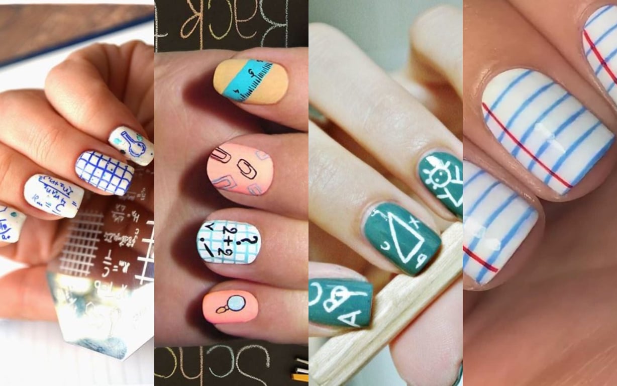 Тематичні малюнки на нігтях до Дня знань
