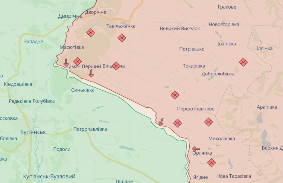Карта боевых действий на Купянском направлении от Deepstate