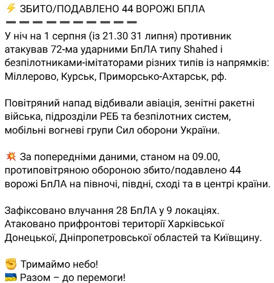Звіт Повітряних сил 1 серпня