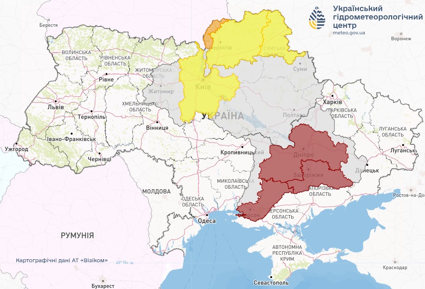 Мапа небезпеки підтоплень в Україні сьогодні, 13 березня, від Укргідрометцентру