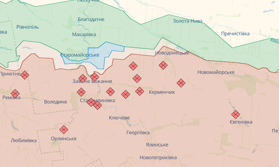 Карта бойових дій на Бердянському напрямку від Deepstate