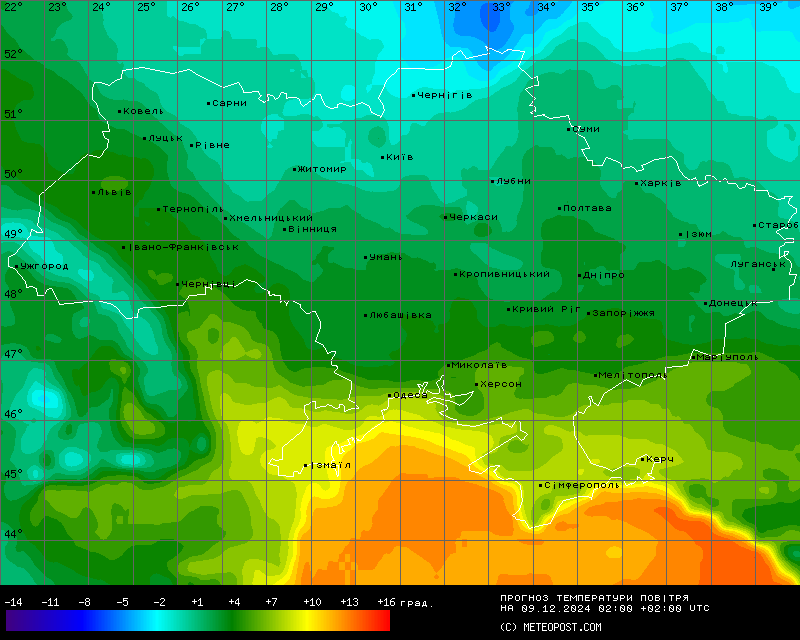 Карта температур на 9 грудня