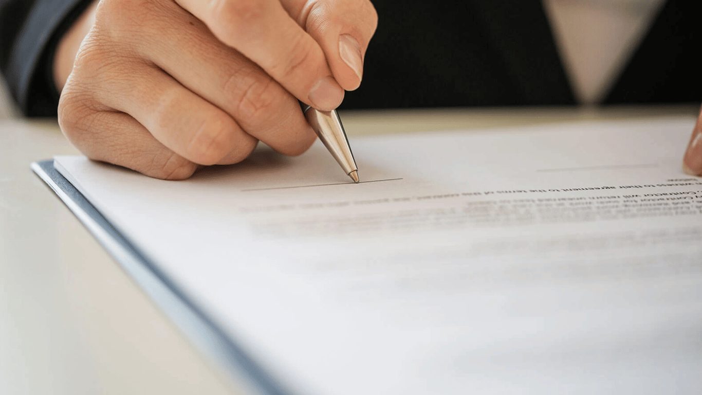 Чоловік підписує договір