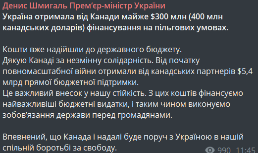 фінансова допомога від Канади