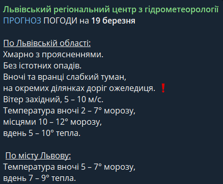 Погода у Львові 19 березня