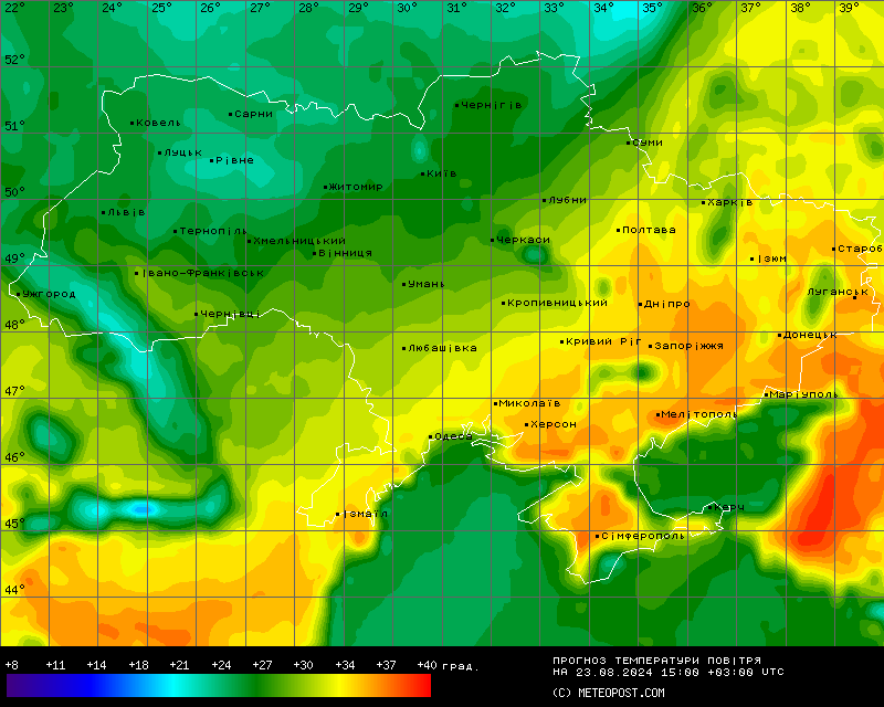 Карта температур в Украине на 23 августа