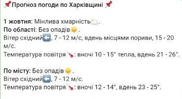 Погода в Харкові 1 жовтня