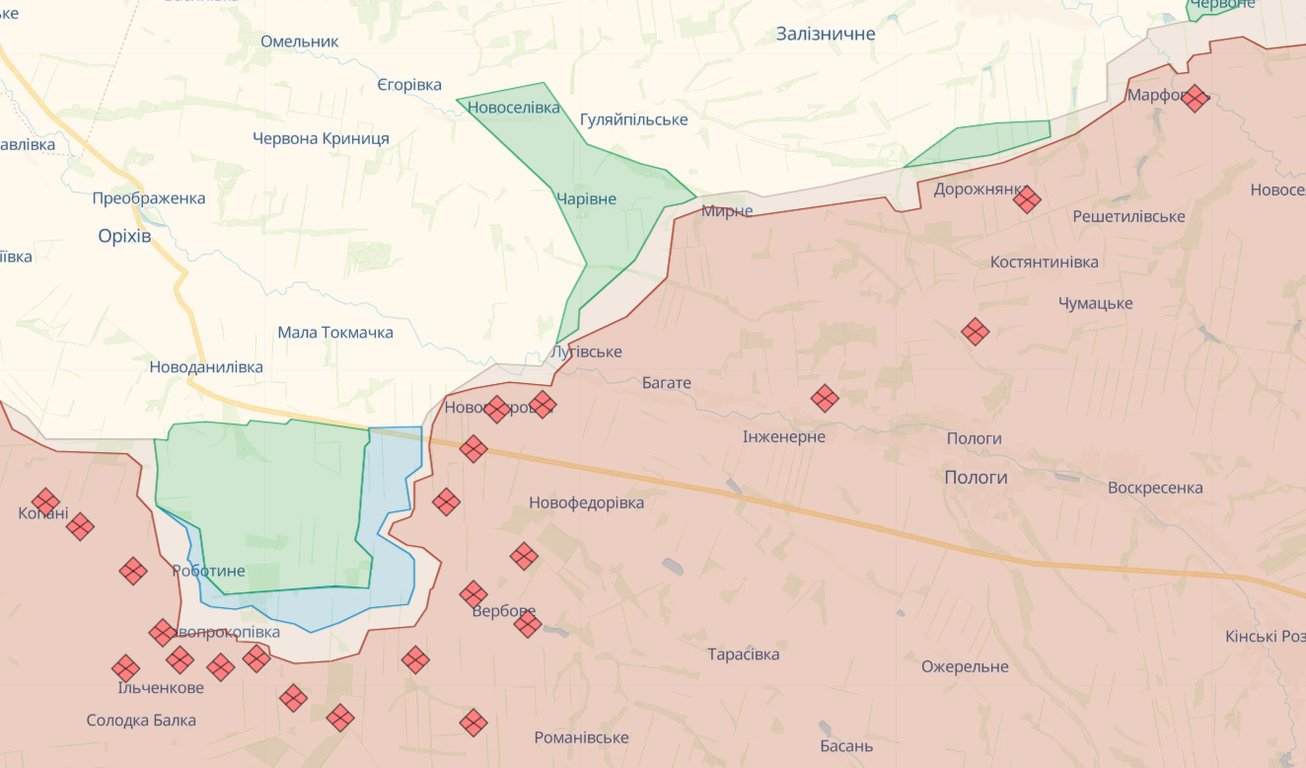 Карта боевых действий на Запорожском направлении от Deepstate