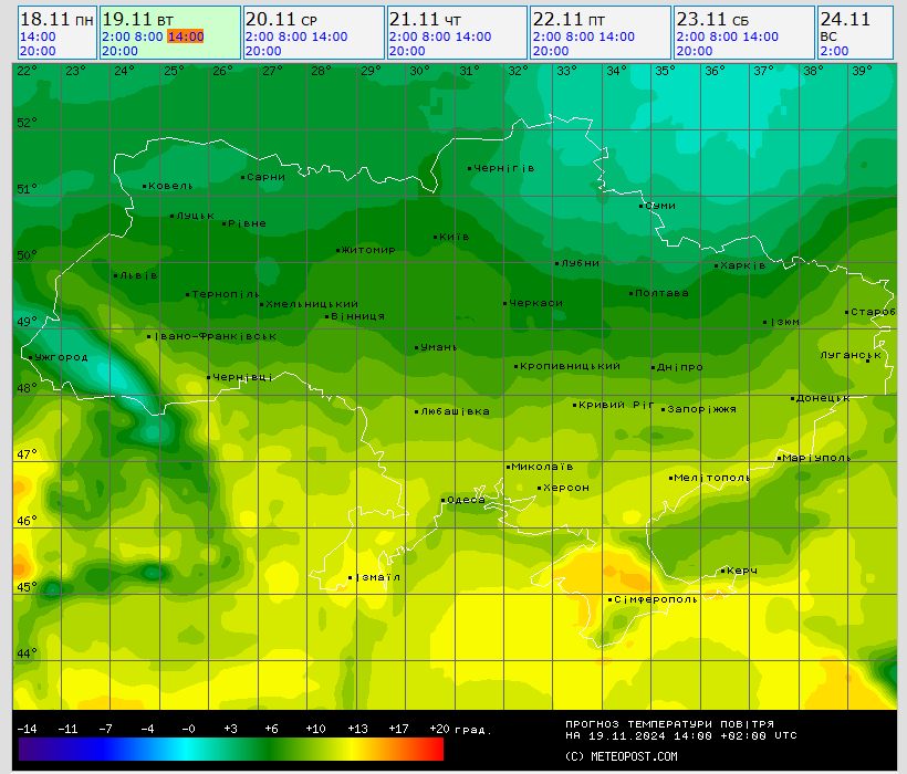 Температурна карта на 19 листопада