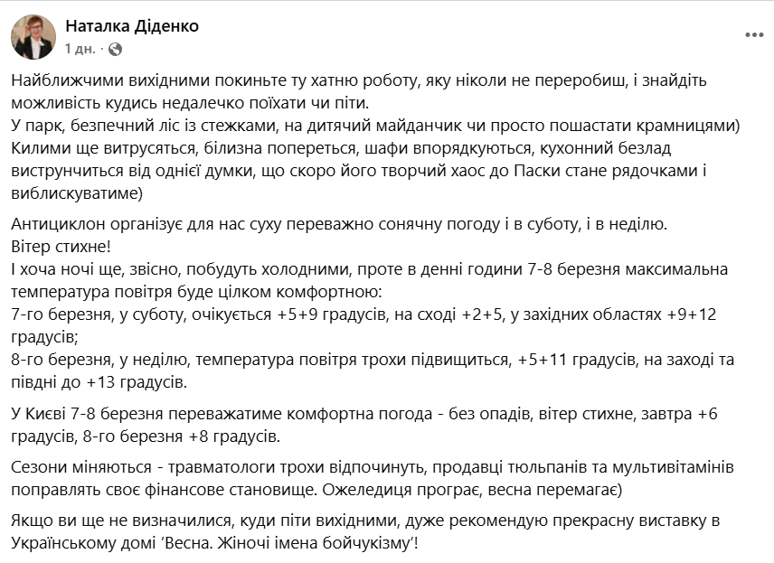 Погода на 8 березня