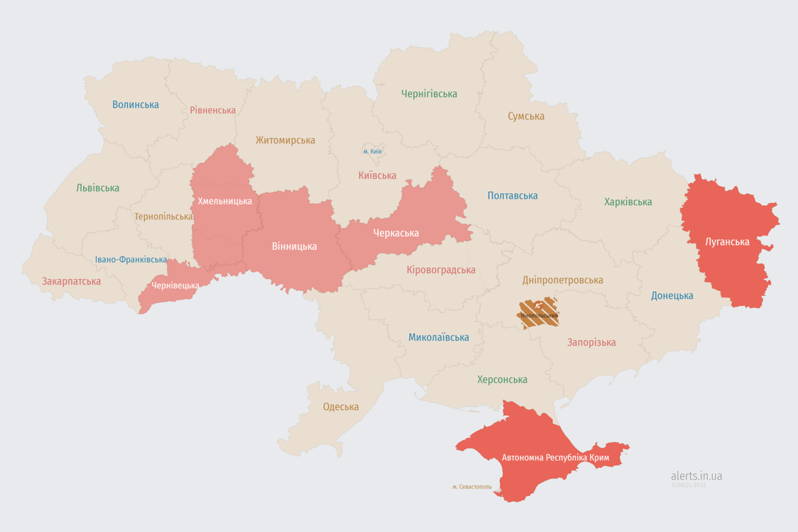 Мапа повітряних тривог в Україні сьогодні 15 вересня