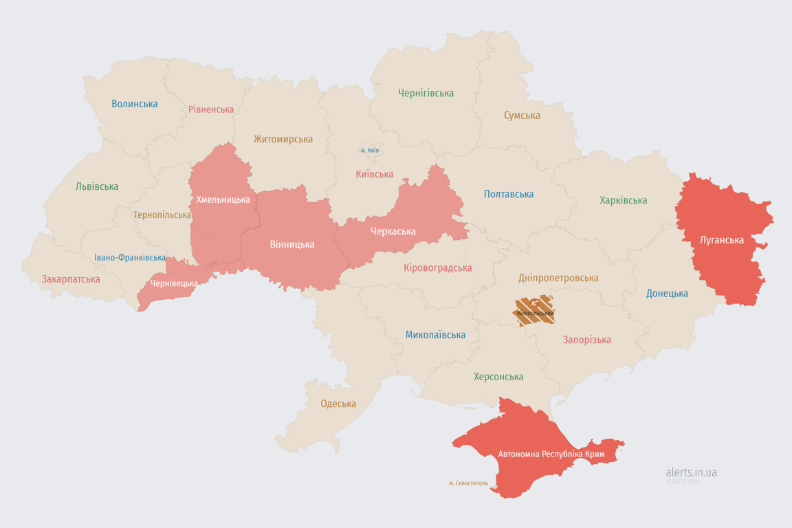 Карта воздушных тревог в Украине сегодня 15 сентября