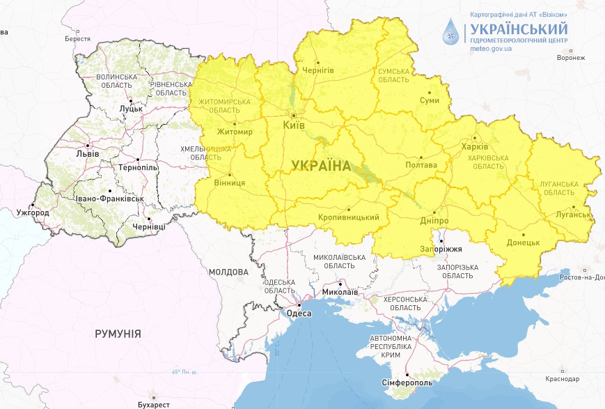 Карта опасных погодных условий в Украине сегодня, 12 декабря, от Укргидрометцентра