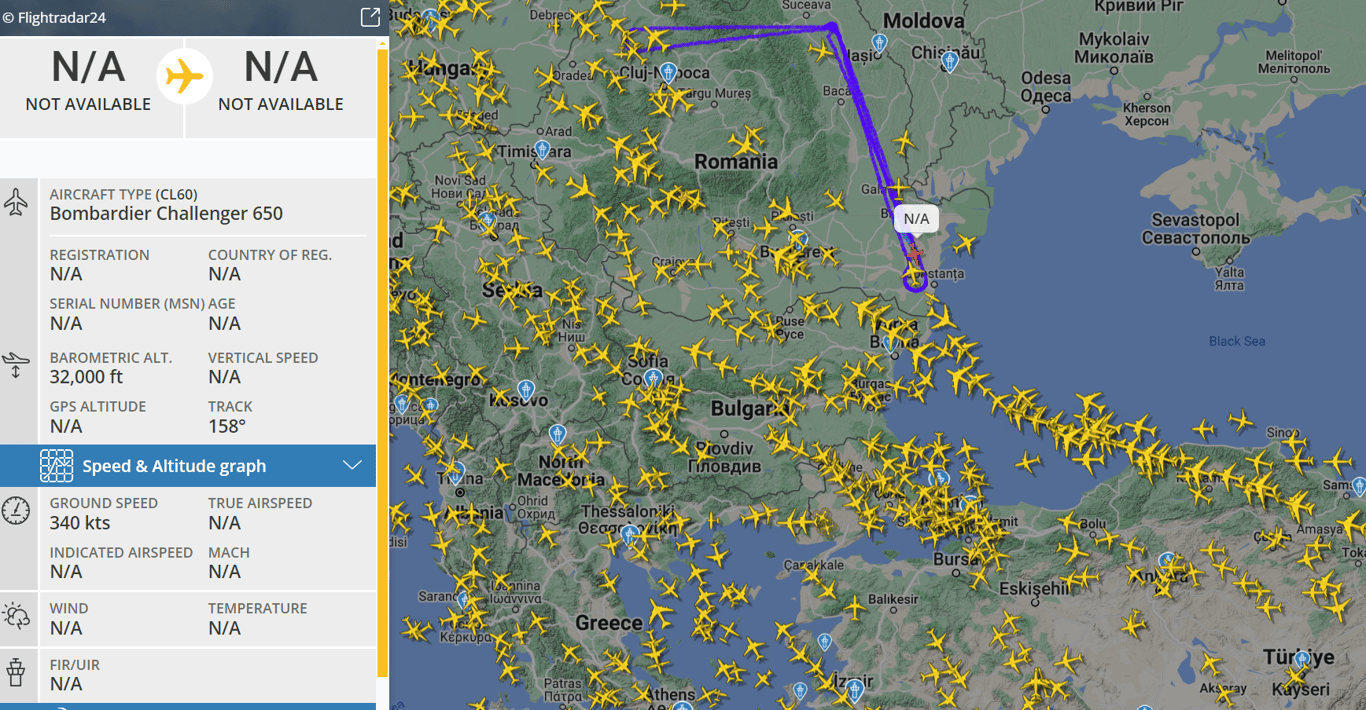 Bombardier Challenger 650 Artemis над Чорним морем