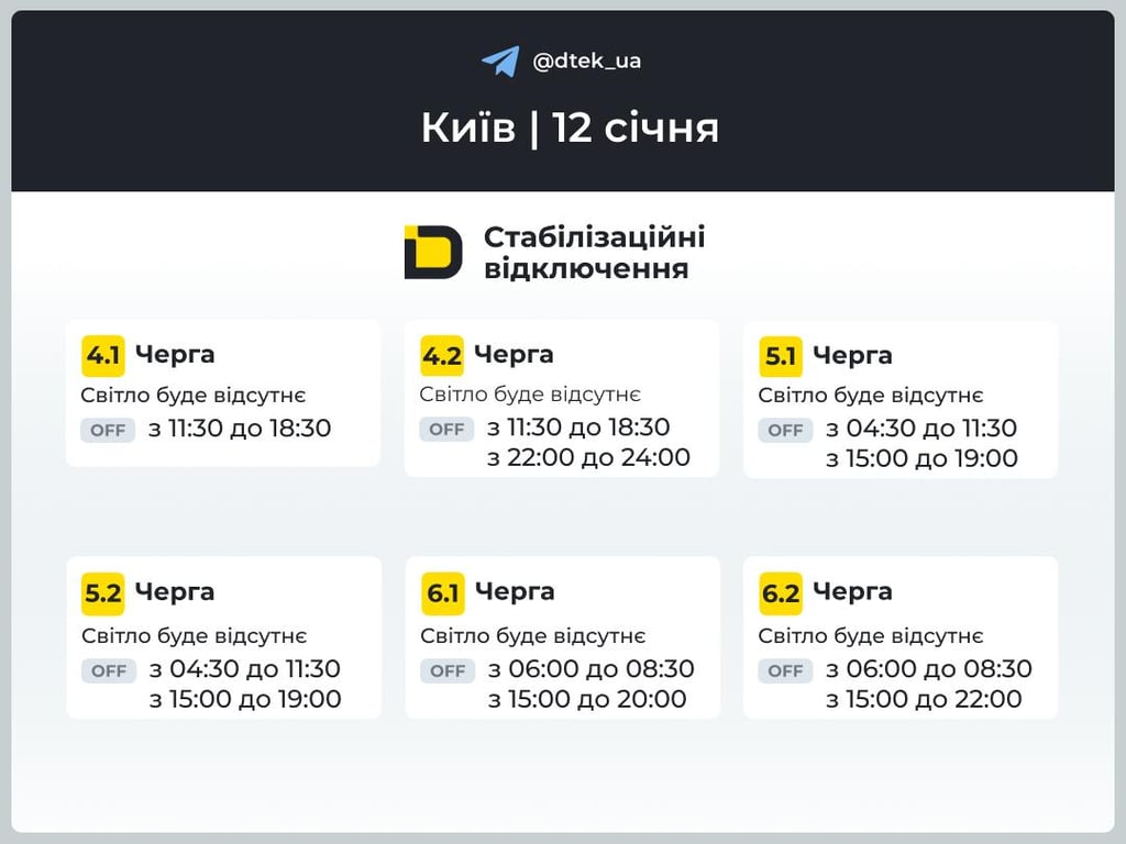 Чи продовжать діяти графікі відключень світла у Києві 12 січня