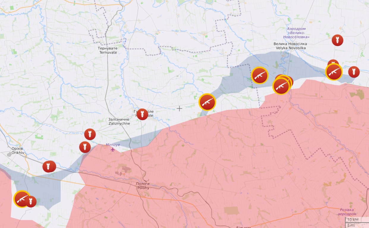 Карта бойових дій на Бердянському та Запорізькому напрямках від Liveuamap