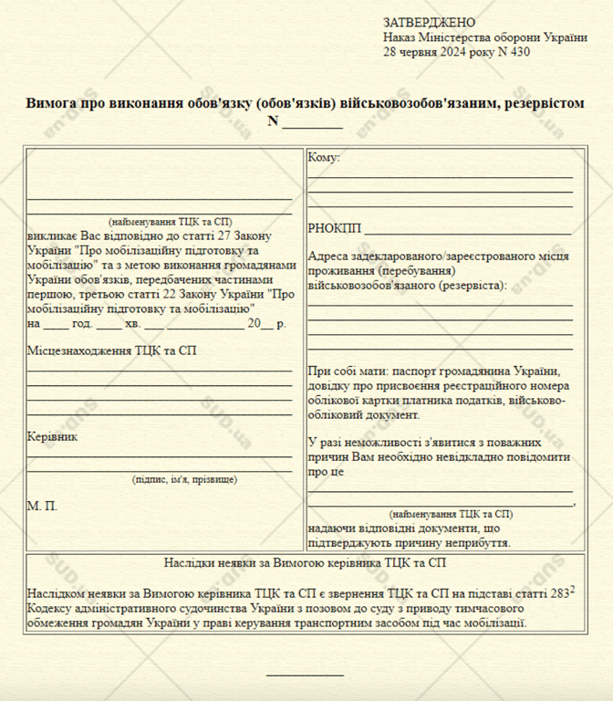 Требование от ТЦК — как выглядит документ, ограничивающий украинцев в управлении авто