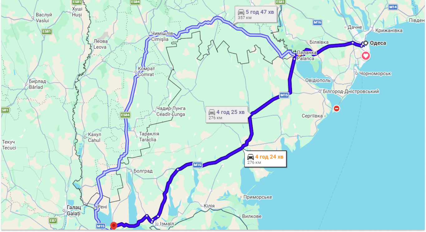 Затори на трасі Одеса-Рені