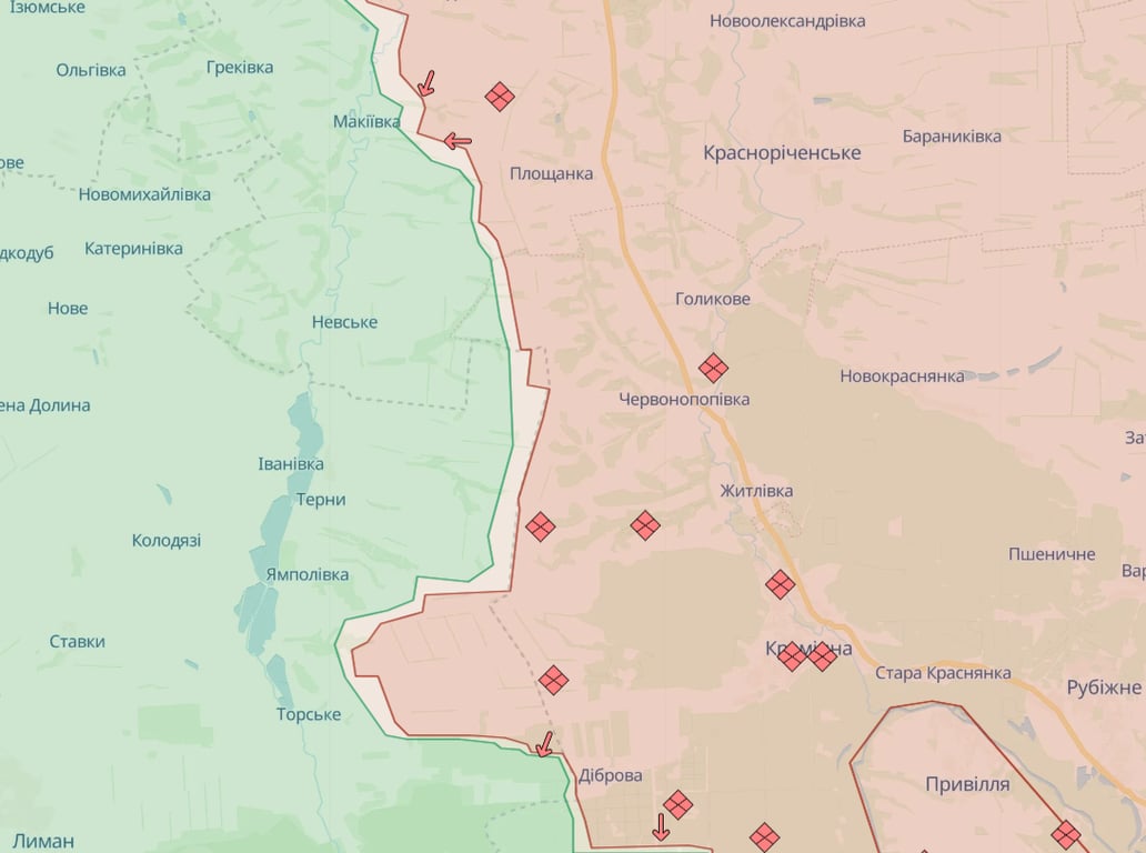 Карта бойових дій на Сватівському напрямку від Deepstate