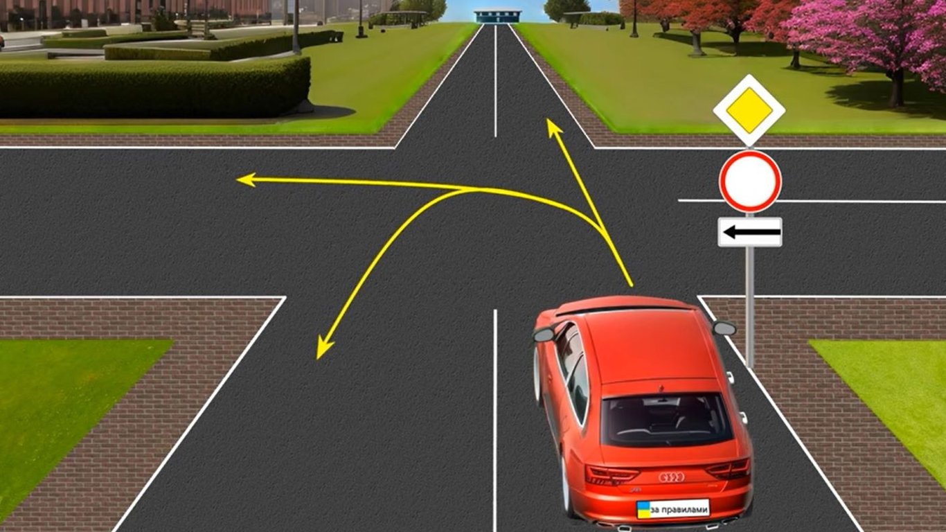 Тест по ПДД: куда разрешено ехать водителю красного автомобиля
