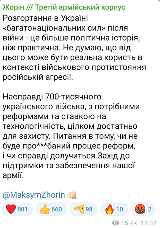 Максим Жорин высказался касательно численности армии