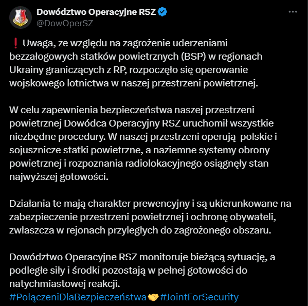 Польща підняла винищувачі через БпЛА на кордоні з Україною - фото 1