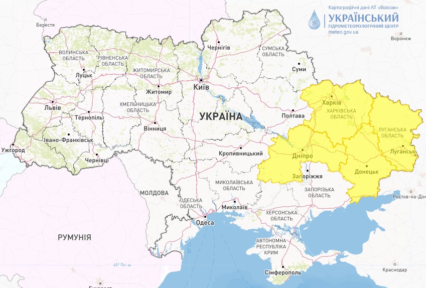 Мапа небезпечних погодних умов в Україні сьогодні, 9 грудня, від Укргідрометцентру