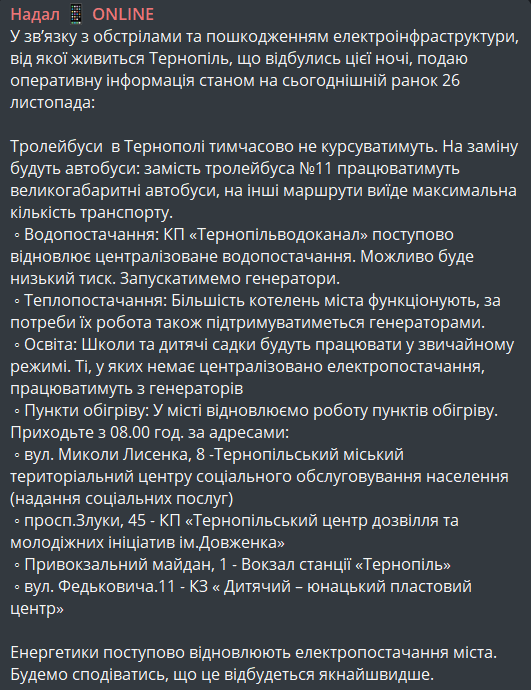 обстріли Тернополя 26 листопада