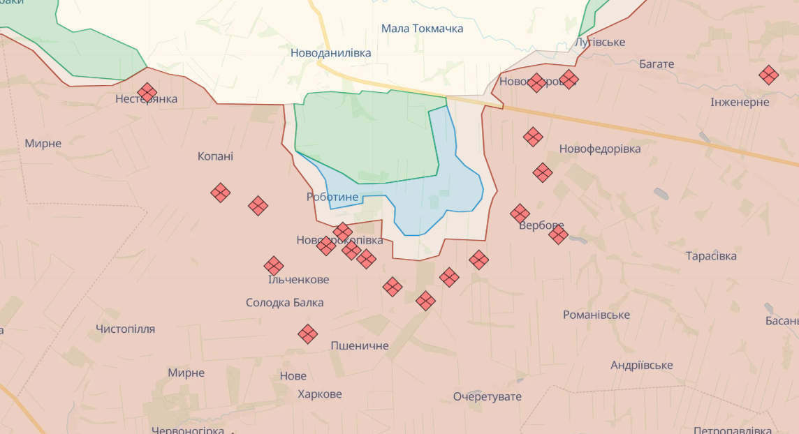 Карта бойових дій на Запорізькому напрямку від Deepstate
