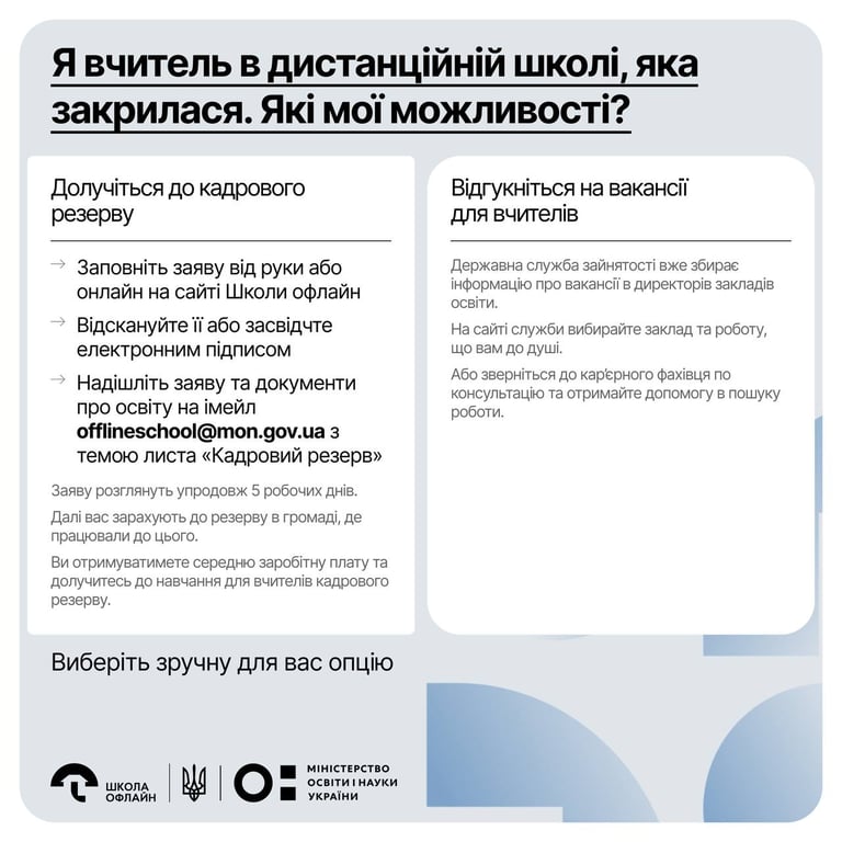 Що робити вчителям з дистанційних шкіл, які закрилися. Фото: інфорграфіка від МОН